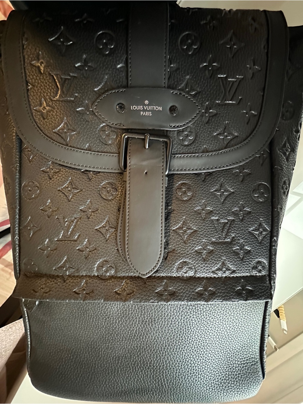 Louis Vuitton Saumur Black Embossed Monogram Leather Backpack